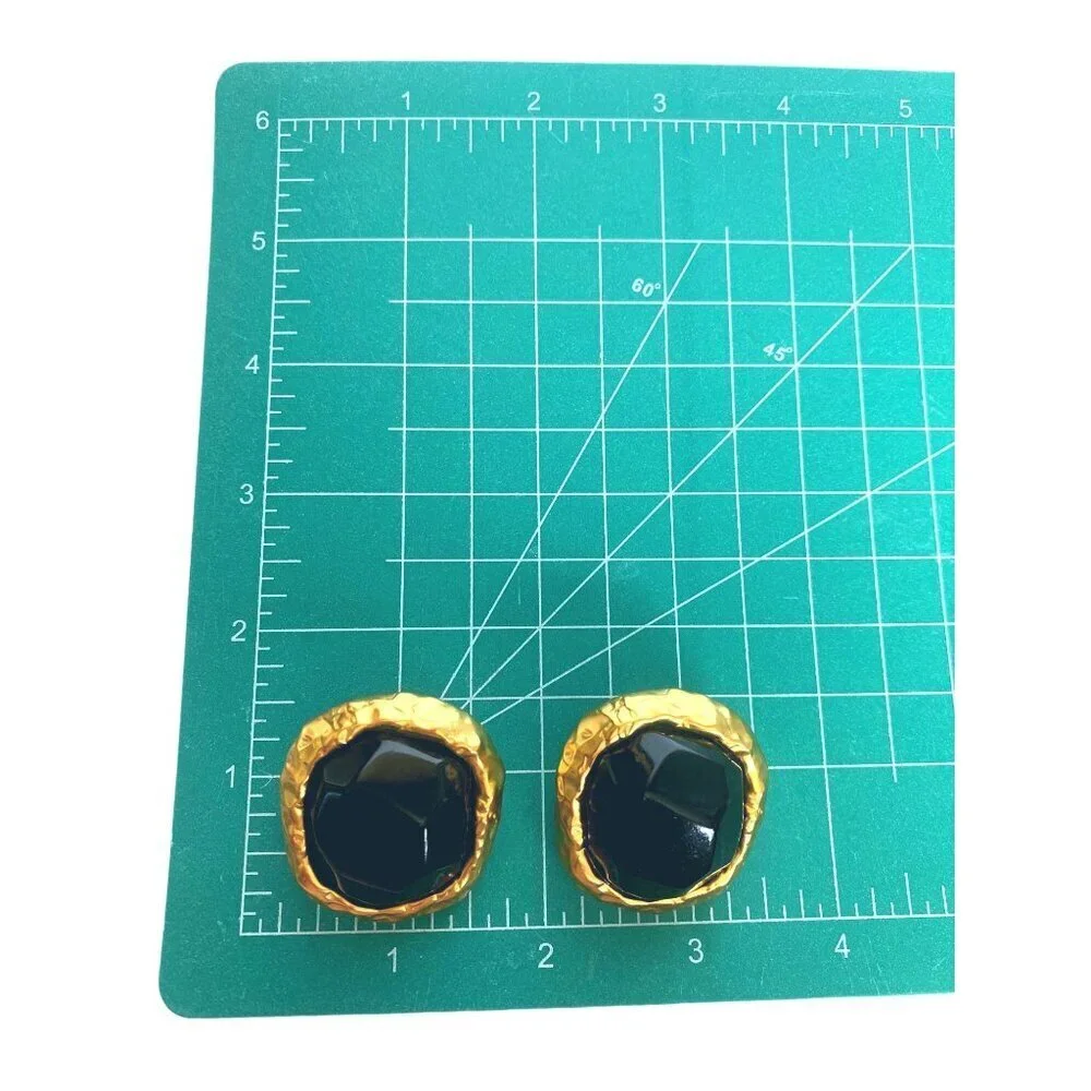 Anne Klein Couture rare 1980s vintage rustic cabochon & frame dark blue earrings